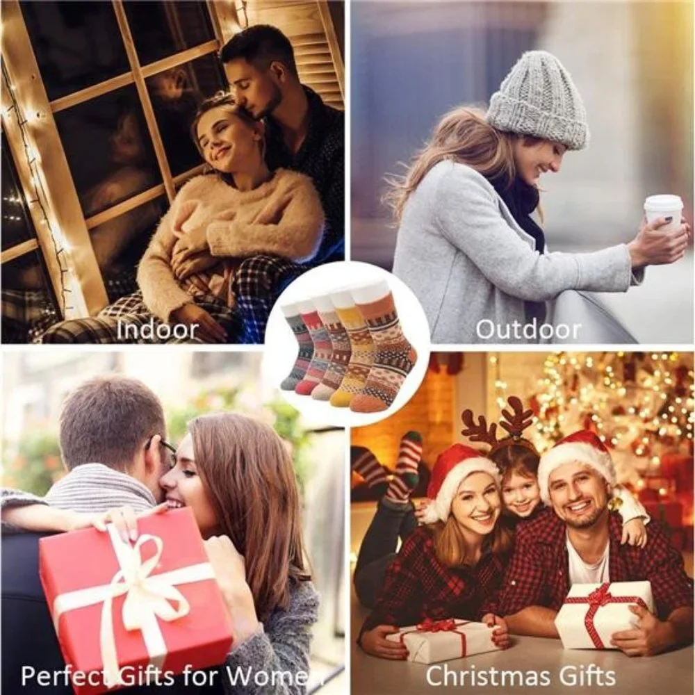 5 Pairs Women Winter Wool Warm Socks Thick Crew fuzzy Sock for Women